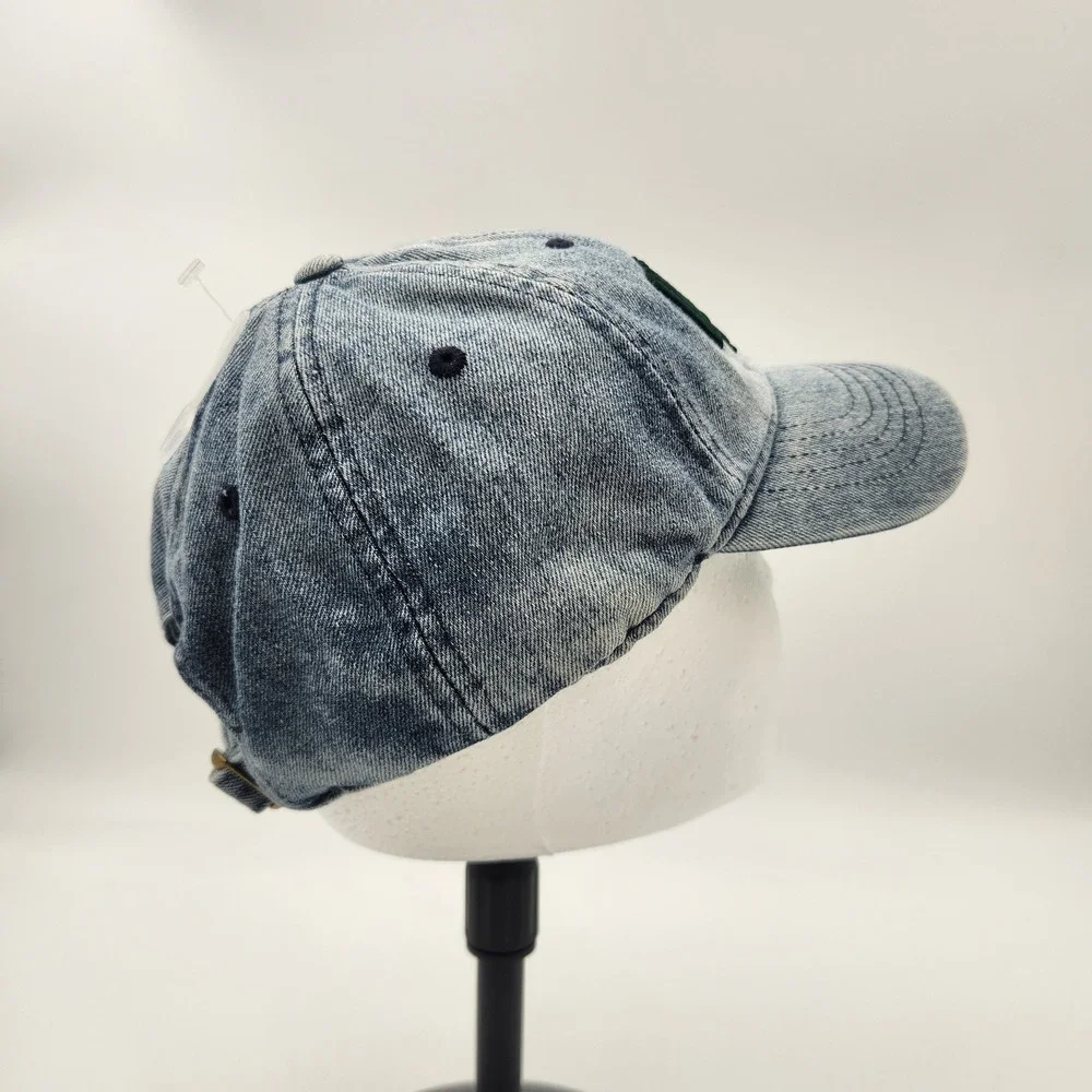 Wanderlust Embroidered‎ Acid Wash Denim Baseball Cap Blue Green Adjustable NEW